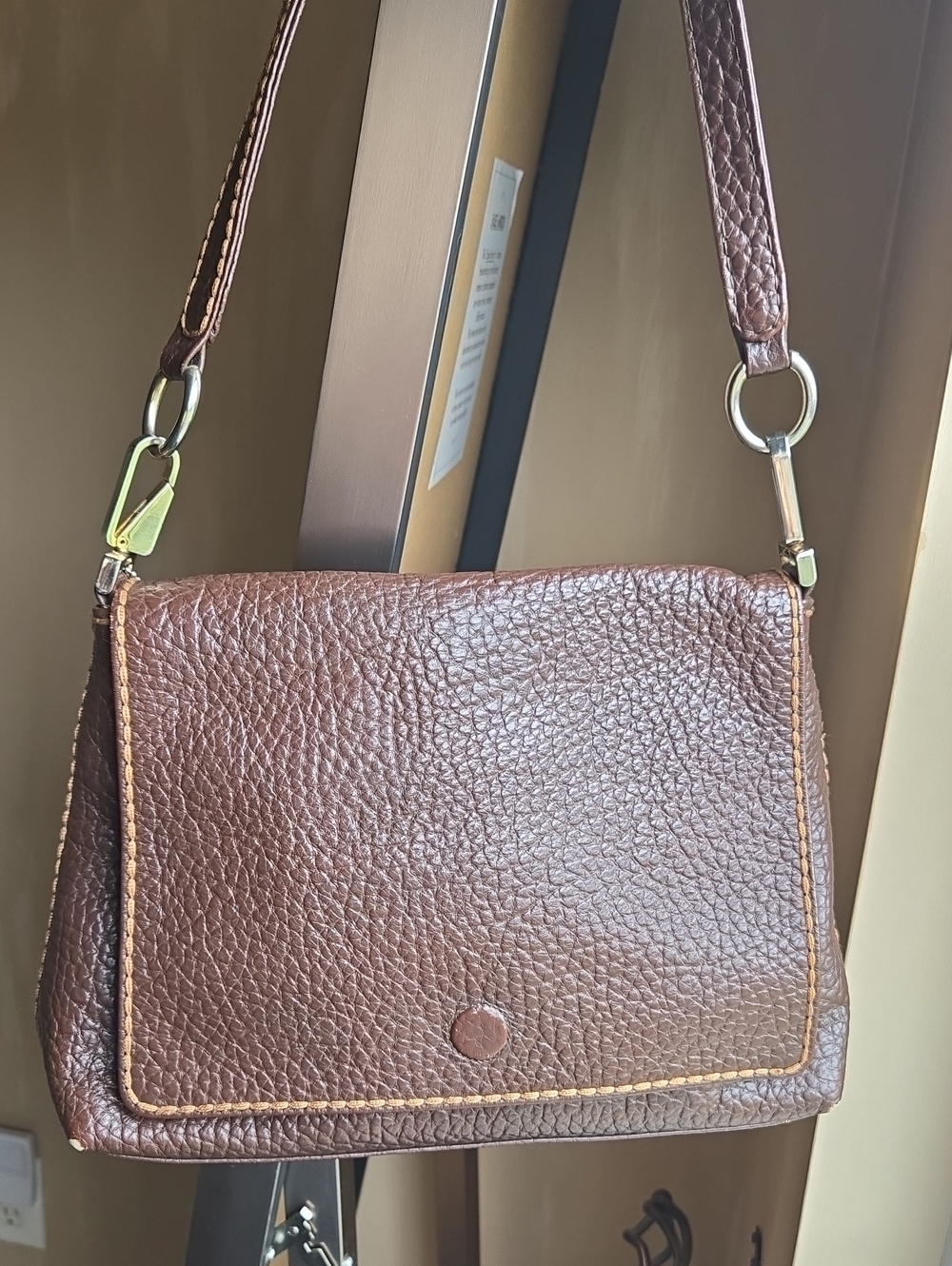 Plinio Visona Textured Brown Leather Shoulder Bag